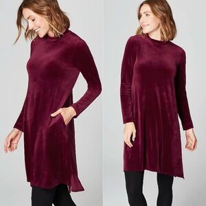 Pure Jill Women's Burgundy Velour Long Sleeve Shift Dress Mock Neck Size XL
